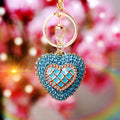Lattice Center Crystal Heart Keychains with Straps and Plain Options view 12