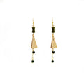 Gold Green Mismatched Folding Fan Long Hook Earrings view 5
