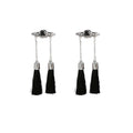 Black and White Triple Tassel Silver Tone Earrings view 5