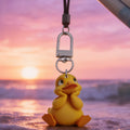 Acrylic Thinking Yellow Duck Keychain Silver Clasp Flat view 3