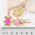Gold Tone Colorful Bear Huggie Drop Earrings in Seven Colors view 2