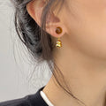 Brown Cabochon Stud Earrings with Gold Tone Gourd Drops view 4