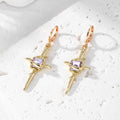 Gold and Silver Tone Crystal Dagger Huggie Drop Earrings view 2