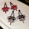 Multicolor Crystal Floral Drop Earrings In Red And Black view 2