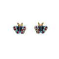 Light Blue Enamel Butterfly Stud Earrings Red Crystal view 5