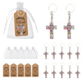 Floral Psalm Cross Printed Keychain Silver Ring Metal Charm view 1
