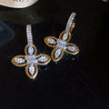 Two Tone Floral Crystal Hoop Earrings in Polished Statement Design view 7