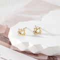 Cat Face Stud Earrings Clear Stone Gold Silver 2 Styles view 2