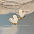 White Glossy Heart Stud Earrings Gold Tone Rim Butterfly Backs view 3