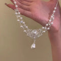 Silver Baroque Pearl Crystal Filigree Drop Necklace view 6