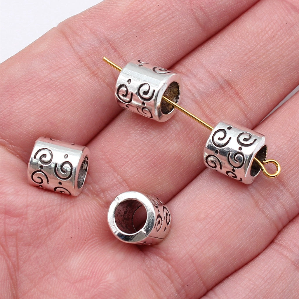 9x9x9mm 1.9g Antique Silver Zinc Alloy Spiral Pattern Large Hole Beads for DIY Bracelet Jewelry