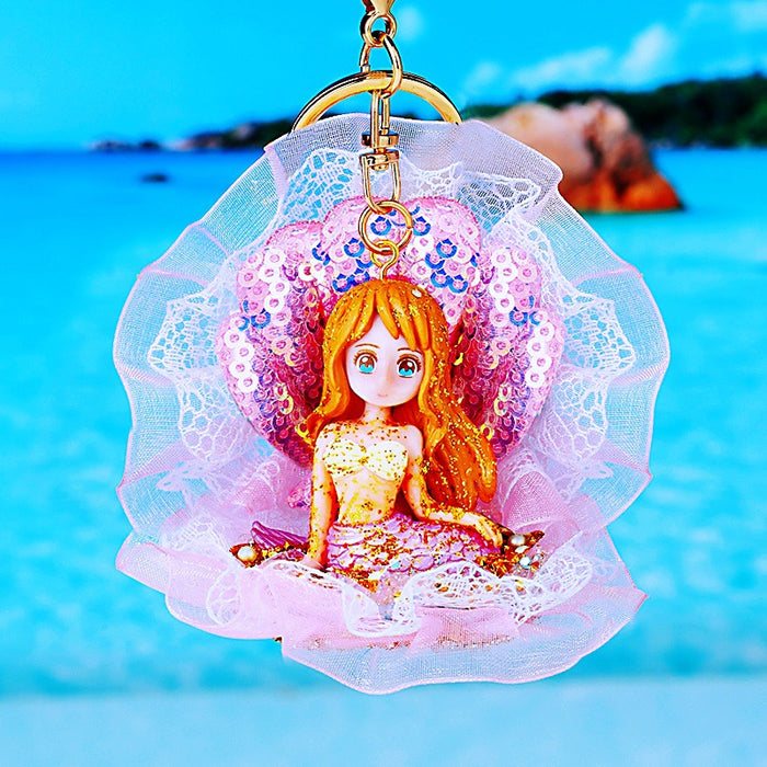 Glitter Shell Mermaid Doll Keychains in Eleven Color Options