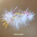 White Feather Multicolor Tinsel Statement Stud Earrings view 2