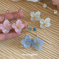 Resin Flower Drop Stud Earrings in Pink Blue and White view 4
