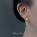 Gold Rose Bow Pearl Cascade Drop Stud Earrings Pair view 2