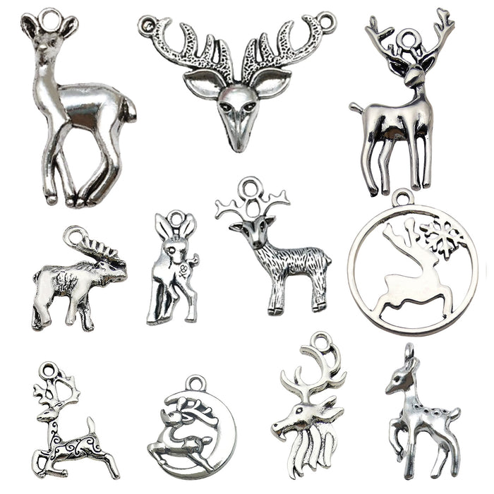 Antique Silver Reindeer Metal Charms with 12 Listed Options