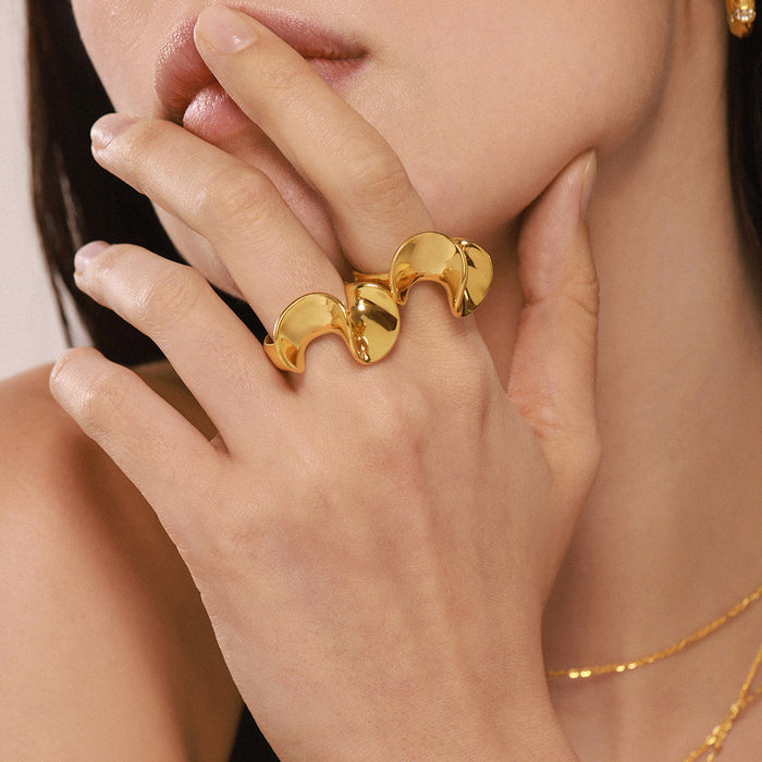 Sculptural Wave Twisted Irregular Stainless Steel Ring
