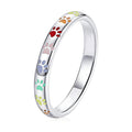 Colorful Paw Print Band Ring Gunmetal Silver Sizes 6-10 view 3
