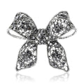 Antique Silver Black Crystal Bow Brooch Openwork Filigree view 5