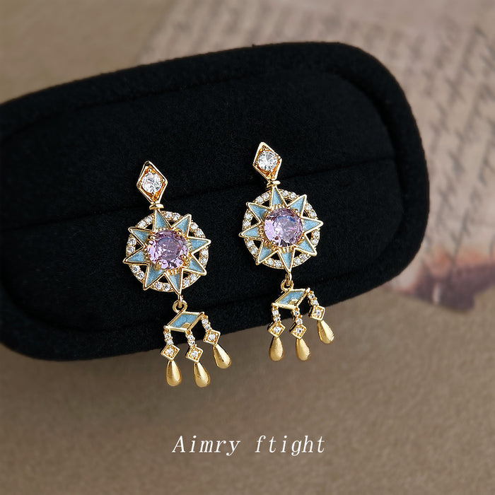 Gold Tone Multicolor Dreamcatcher Star Tassel Stud Earrings