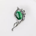 Green Oval Stone Floral Leaf Brooch Decorative Lapel Pin view 5
