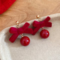 Red Flocked Bow And Flower Stud Earrings - 2 Styles view 7