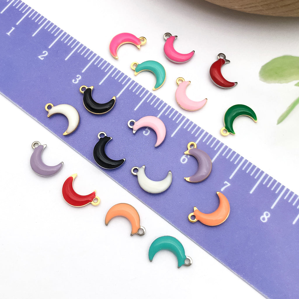 Gold Stainless Steel Enamel Moon Charm Pendant for DIY Bracelet Necklace Jewelry Making