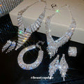 Silver Rhinestone V Tassel Necklace Drop Earring 2-Piece Set view 3