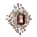 Geometric Starburst Crystal Brooch in Blue Green or Mauve view 1