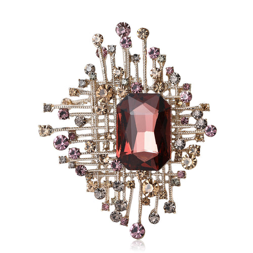 Front view of Geometric Starburst Crystal brooch