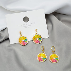 Colorful Lemon Slice Drop Earrings in Gold-Tone Enamel, Two Styles