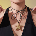 Textured Starfish Pendant on Long Black Cord Necklace view 2