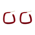 Wine Red Velvet Geometric Square Open Hoop Stud Earrings view 5