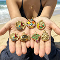 Six Reversible Colorful Enamel Style Gold Tone Disc Pendants view 2