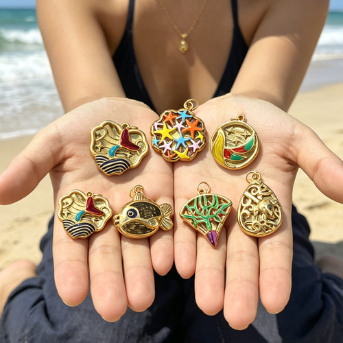 Alternate view showing the shape and hardware of the pictured reversible disc pendants