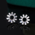 Silver Tone Snowflake Stud Earrings With Clear Stones view 1