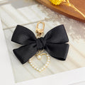 Satin Ribbon Bow Keychain with Pearl Heart Charm Accent view 8
