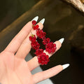 Floral Crystal Cascade Earrings In Red And Blue For Distinctive Statement Styling view 4