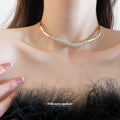 Gold White Enamel Flower Cuff And Rhinestone Collar view 3