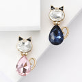 Gold Tone Rhinestone Cat Brooch Clear Head Pink Or Navy Body view 1
