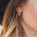 Silver Tone Turtle Hoop Earrings Blue Teardrop Accents view 3