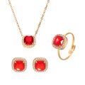 Red Cushion Halo Zircon Necklace Ring Stud Earrings Gold Steel view 5