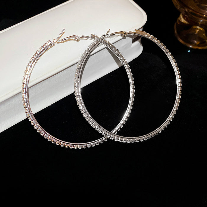 Silver Tone Crystal Hoop Earrings in Four Size Options