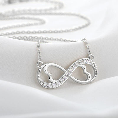 Silver Tone Infinity Heart Pendant Necklace Polished Metal Jewelry alternate close-up view