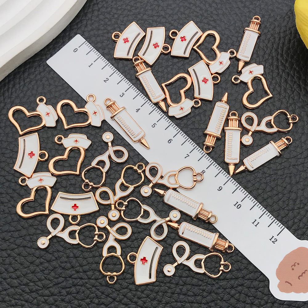 Enamel Zinc Alloy Stethoscope Syringe Heart charm pendants for DIY medical theme jewelry
