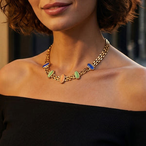 Cat Eye Enamel Station Necklace Bracelet Multi Color
