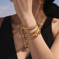 Stainless Steel Double Row Zircon Hinged Bangle Gold Steel view 2