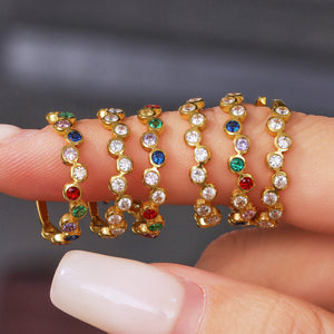 Open Band Bezel Zircon Rings Gold Steel White Multicolor Size 7