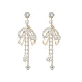 Bow and Pearl Like Bead Tassel Earrings in Gold Tone view 5