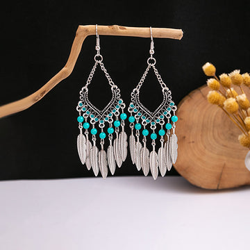 Silver Tone Beaded Fringe Dangle Earrings in Twelve Designs